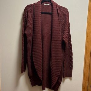 Extra long classic knit maroon cardigan